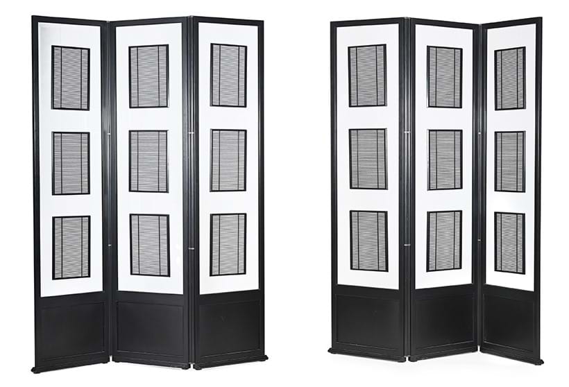 Inline Image - Lot 6: A pair of ebonised and bevelled glass three fold screens, by Anouska Hempel | Est. £2,000-3,000 (+ fees)