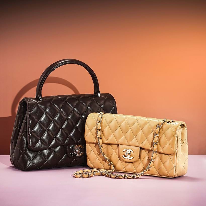 Inline Image - L: Chanel, a chocolate quilted lambskin handbag | Sold for £1,071. R: Chanel, a beige quilted lambskin Flap handbag, circa 2005-2006 | Sold for £1,134