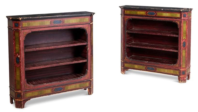 Inline Image - Lot 186: A pair of polychrome painted wood open bookshelves by Renzo Mongiardino, 20th century | Sold for £22,680