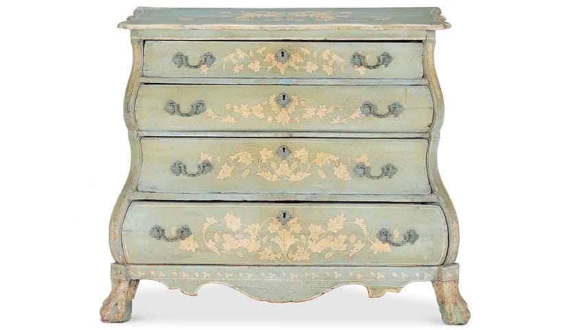 Inline Image - Lot 106: Syrie Maugham (British, 1879-1955), a North European pale blue and cream-painted commode, late 19th century | Sold for £7,620