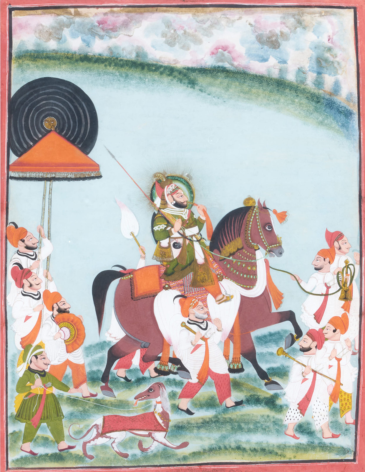 Inline Image - Lot 9: Mewar (Rajasthan) School, mid 19th century a large equestrian portrait of possibly Maharana Bhim Singh of Udaipur | Sold for £30,440