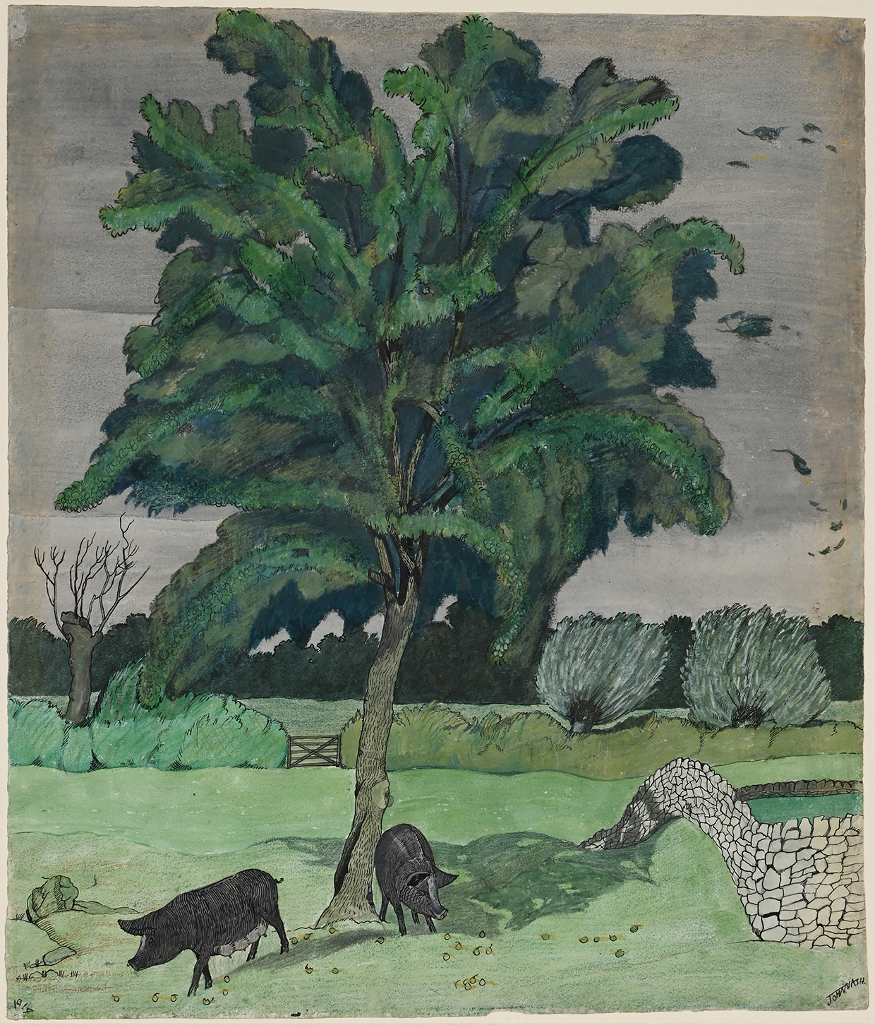 Inline Image - Lot 33: John Nash (British 1893-1977), 'Acorns', Watercolour, ink, crayon and pencil | Sold for £32,960