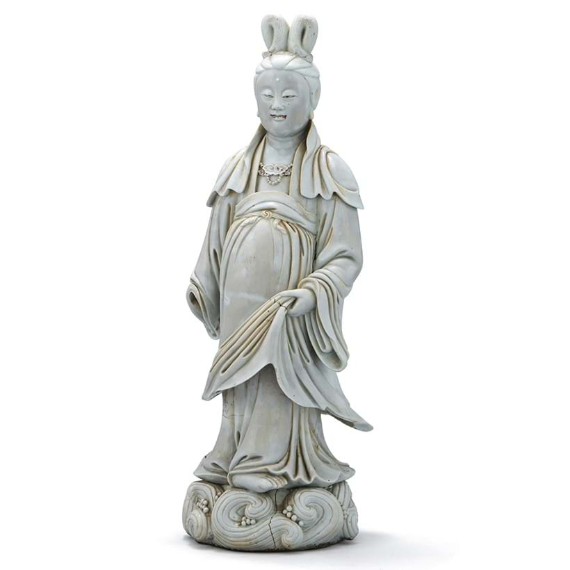 Inline Image - Lot 195: A large Chinese Dehua standing figure of guanyin, 17th century | Est. £800-1,000 (+ fees)