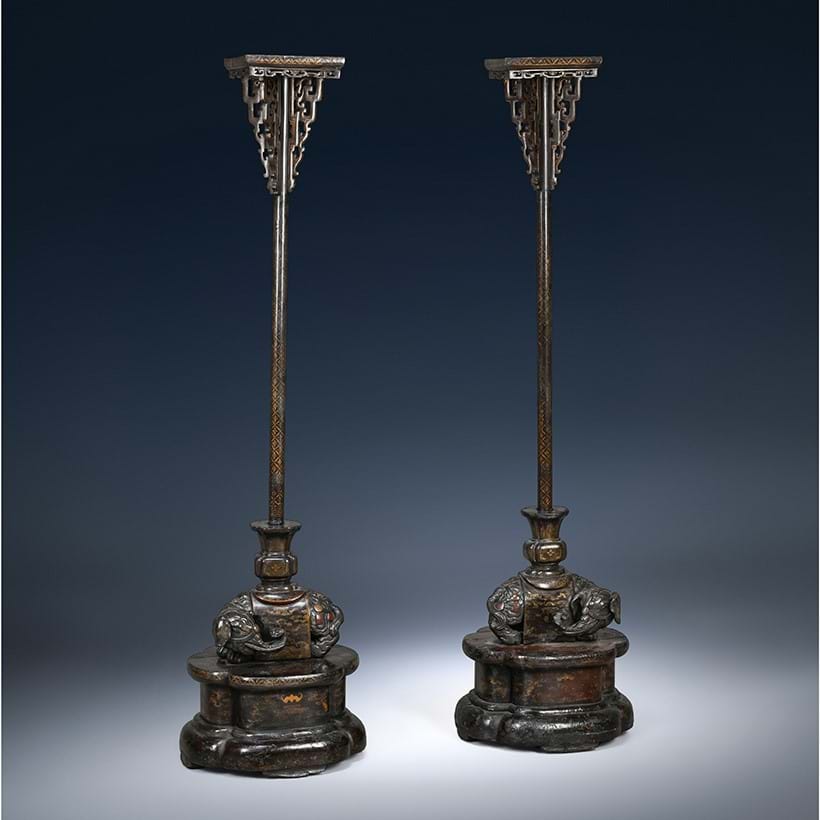 Inline Image - Lot 131: A fine pair of Chinese lacquered lantern stands, 18th century | Sold for £19,050