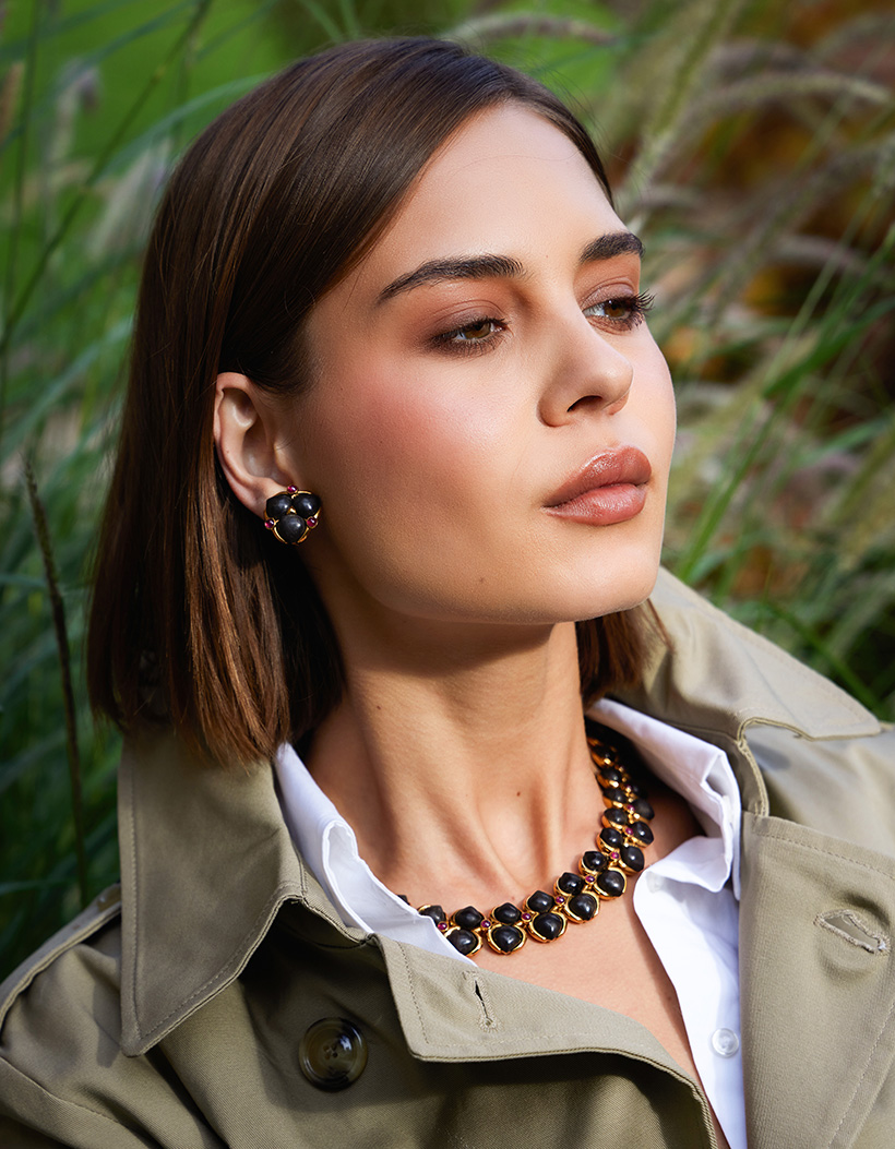 Inline Image - Lot 50: René Boivin, an ebony and ruby necklace and earrings | Sold for £16,510