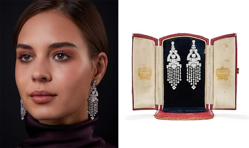 Inline Image - Lot 229: Cartier, a pair of Art Deco diamond earrings 1930s | Sold for £214,400