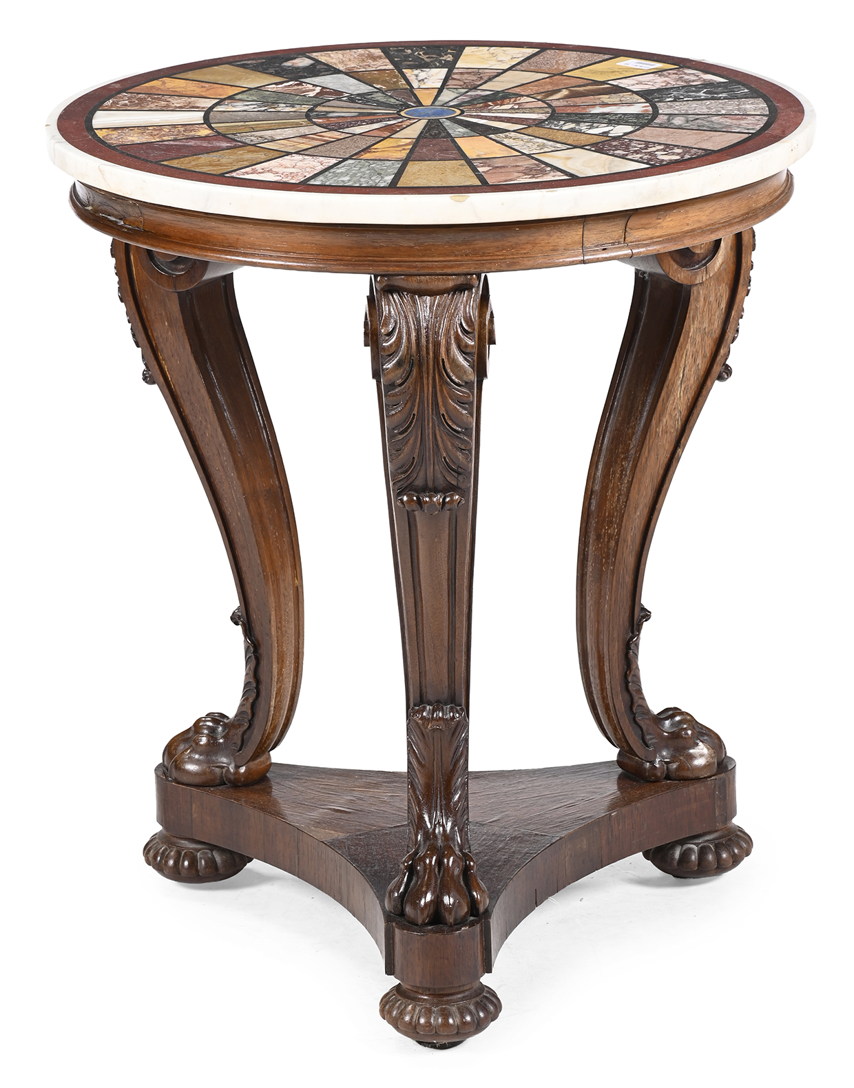 Inline Image - Lot 218: A George IV pietre dure specimen marble and rosewood centre table almost certainly by Gillows, circa 1825 | Sold for £11,430