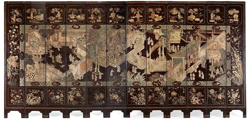 Inline Image - Lot 306: A large Chinese coromandel lacquer twelve fold screen mid 19th century | Sold for £25,400
