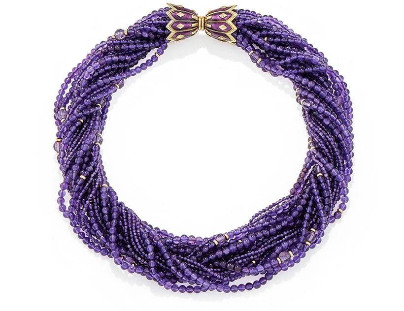 Inline Image - Attributed to Schlumberger, an amethyst and enamel torsade necklace | Sold for £3,810
