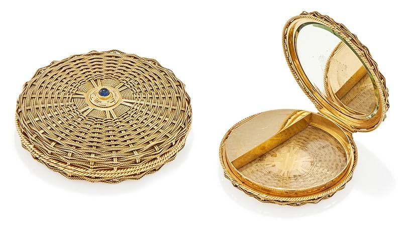 Inline Image - Jean Schlumberger, a sapphire set 'basket' compact case, circa 1955 | Sold for £12,065