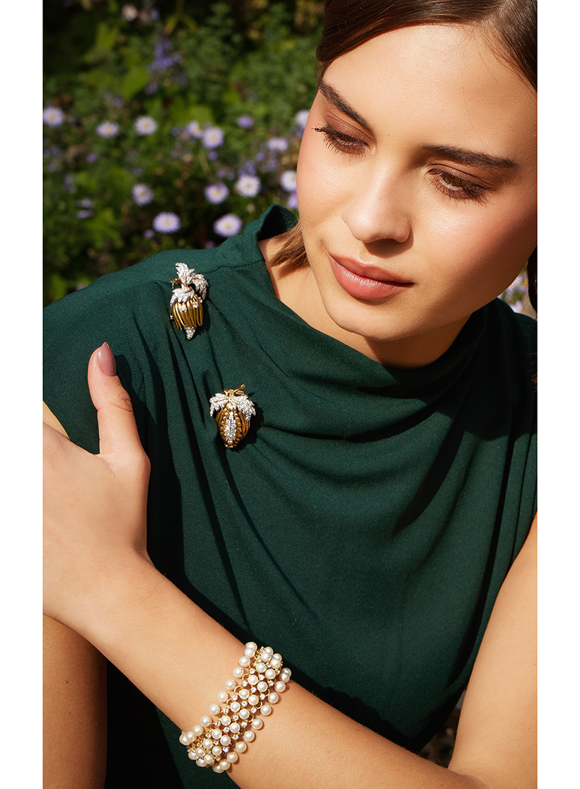 Inline Image - 1950s diamond set brooches designed by Jean Schlumberger | Sold for £13,970 & £6,985 and a 1950s Jean Schlumberger cultured pearl and diamond bracelet | Sold for £24,130