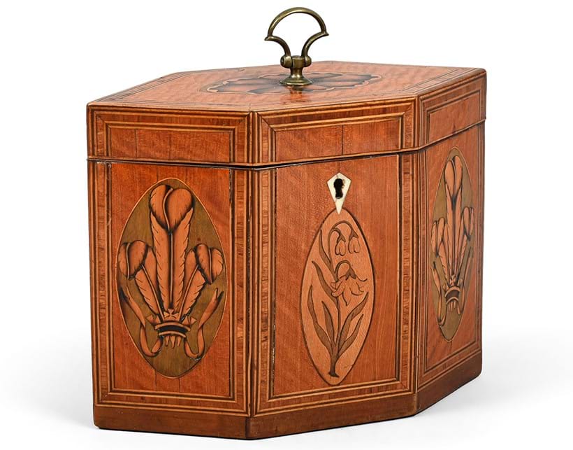 Inline Image - Lot 1156: Y  A George III satinwood and tulipwood banded tea caddy, early 19th century | Est. £300-500 (+ fees)
