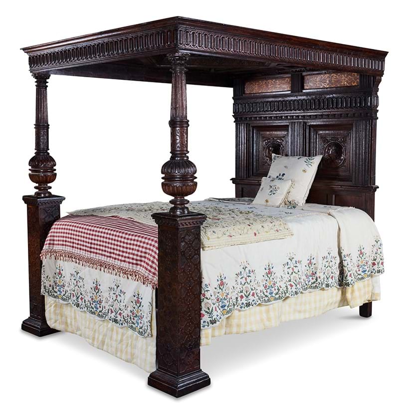 Inline Image - Lot 192: An English oak, walnut and marquetry tester bedstead early 17th century | Sold for £24,130