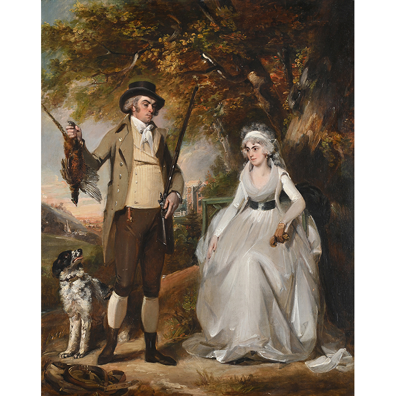 Philip Reinagle (British 1749 - 1833), A Double Portrait of a Man and Wife Out Shooting in a Landscape, oil on canvas