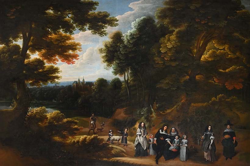Inline Image - Lot 37: Jacques D'arthois (Flemish 1613-1686) And Gillis Van Tilborgh (Flemish 1615-Circa 1678), ‘Group Portrait of a Family in a Wooded Landscape with a Lake and a Castle Beyond’, oil on canvas | Est. £7,000-10,000 (+ fees)