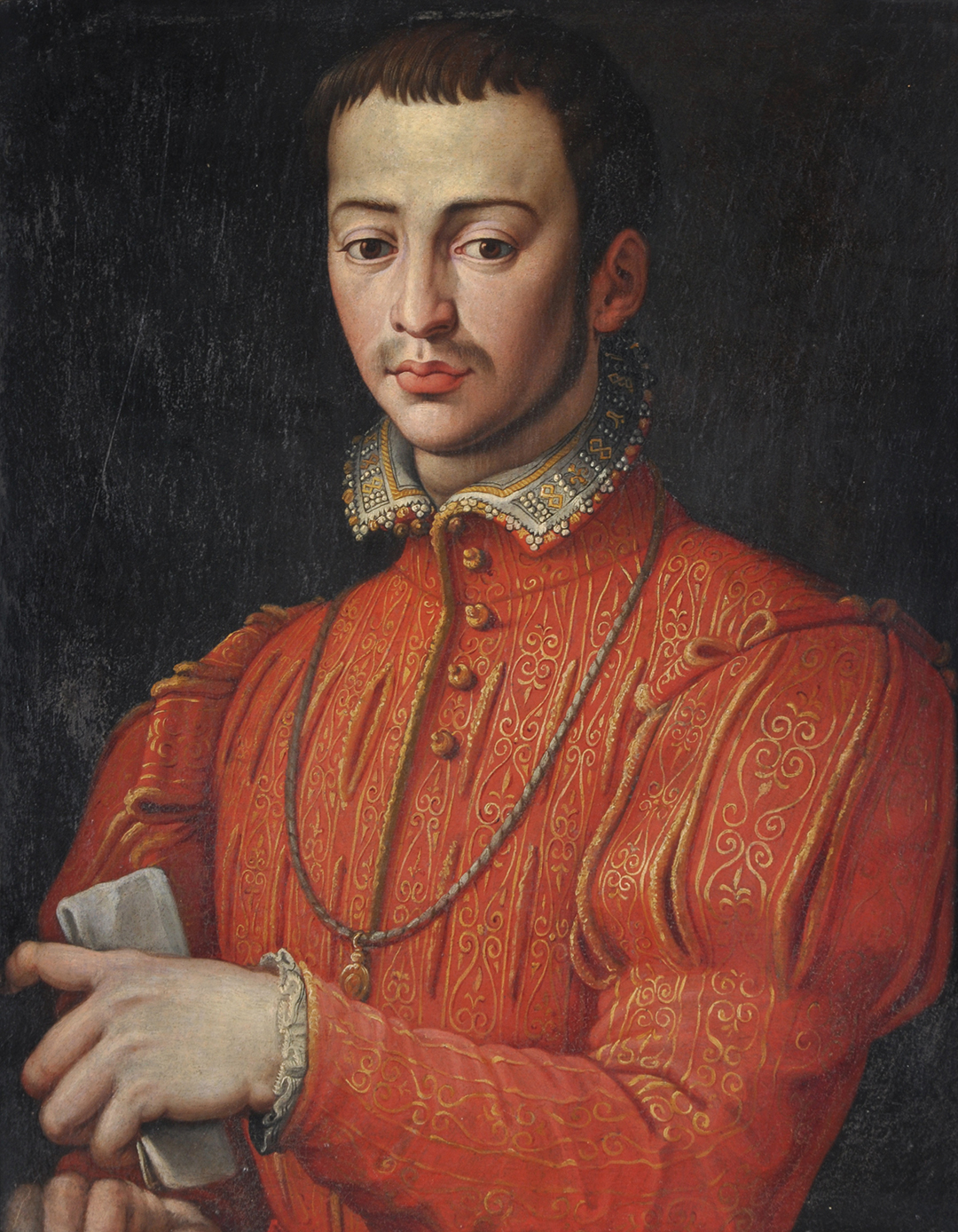 Inline Image - Lot 275: Follower of Alessandro Allori, 'Portrait of Francesco 1 de'Medici, Grand Duke of Tuscany, half length', Oil on slate | Sold for £50,000
