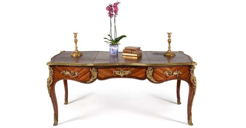 Inline Image - A Louis XV kingwood, tulipwood and gilt metal mounted bureau plat, circa 1770 | Sold for £15,000