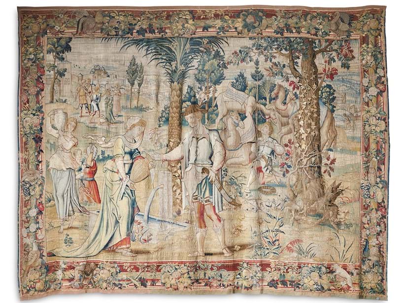 Inline Image - Lot 317: A Brussels biblical tapestry depicting Rebecca and Eliezer at the well mid/early 16th century | Sold for £30,000